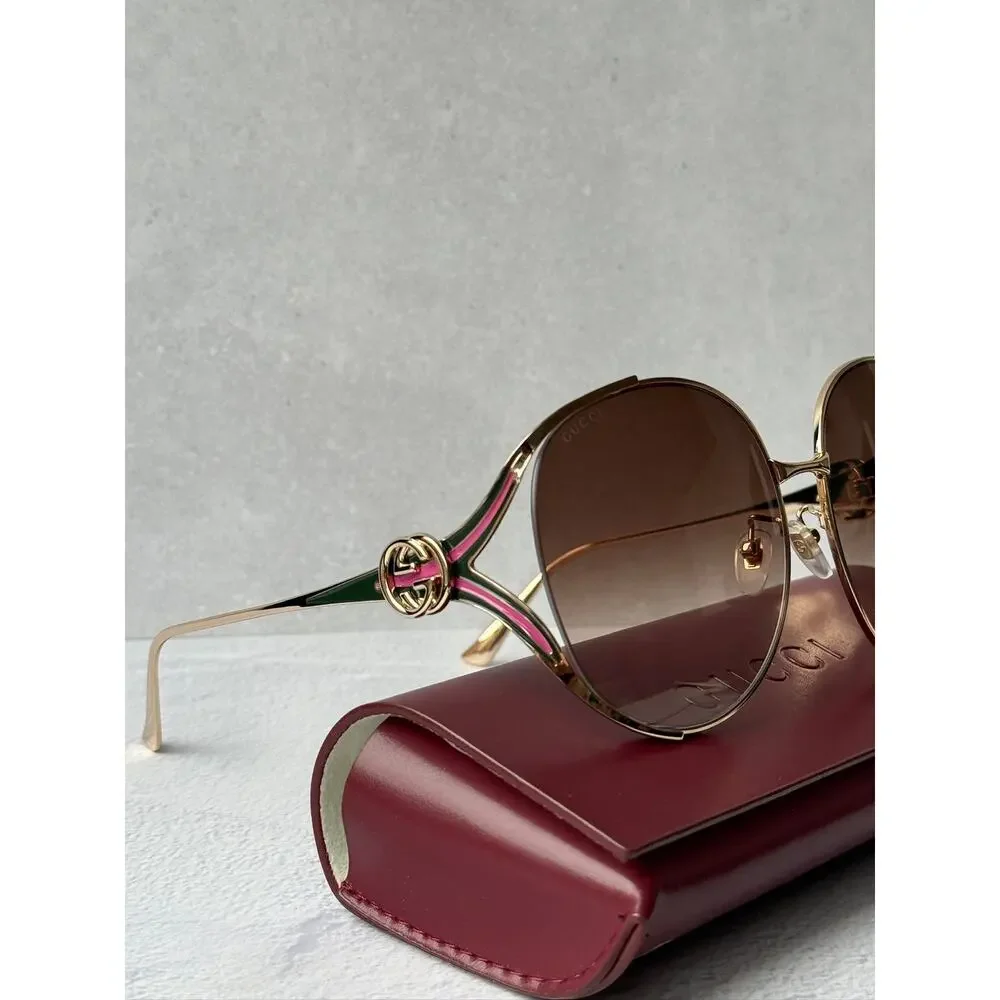 NEW Gucci GG0225S Rose Gold Oversized Round Sunglasses